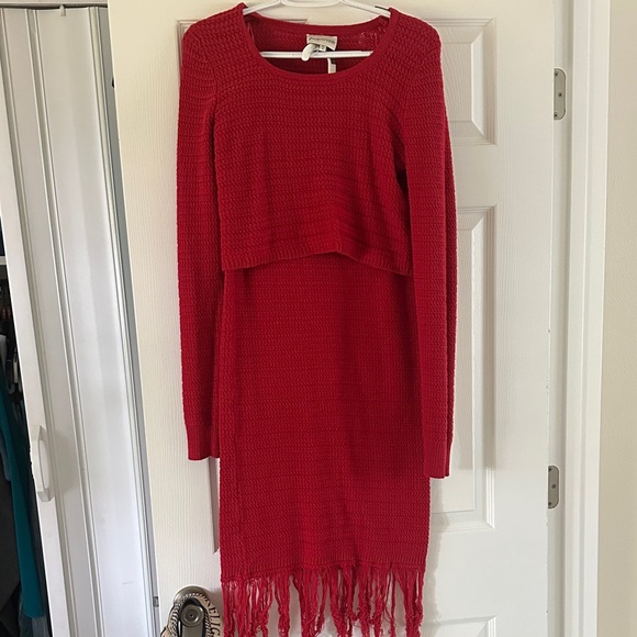 Red Knit Fringe Dress - Picture 1 of 4